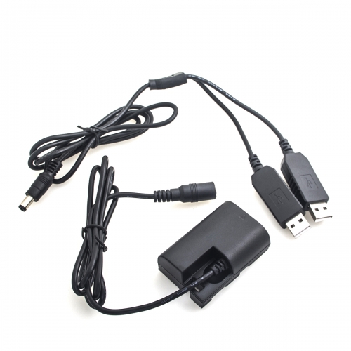 Canon LP-E6 full decoding Dummy battery +5V 2A dual USB cable